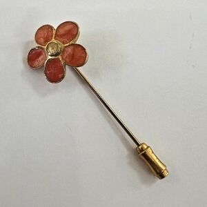 Coral Orange Enamel‎ Flower Stick Pin / Hat Pin – Retro Cottagecore